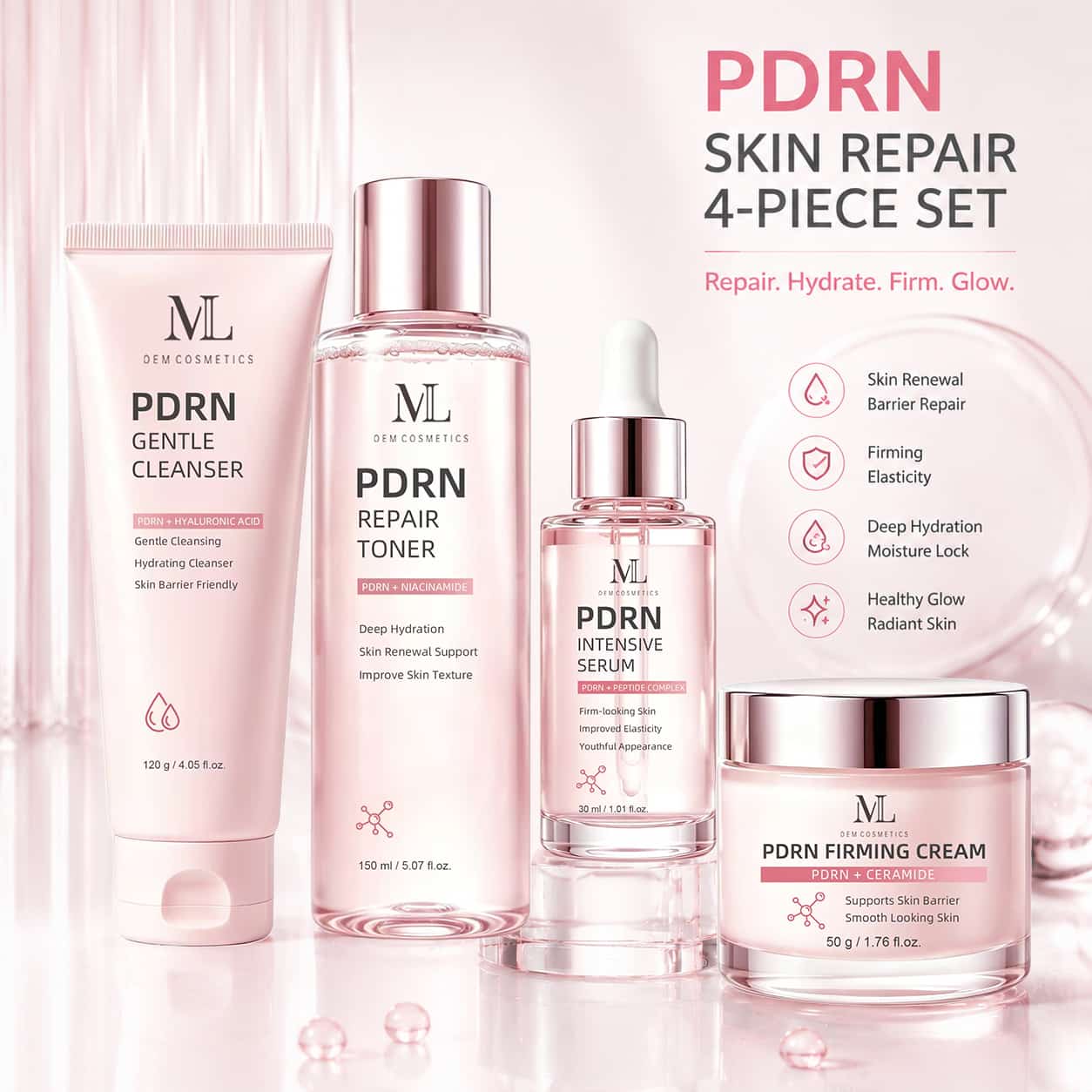 Private Label PDRN Face SkinCare Kit Gentle Face Cleanser Repair Toner Intensive Face Serum Firming Face Cream MLXL OEM COSMETIC Advanced Formulation Custom  Bulk Production